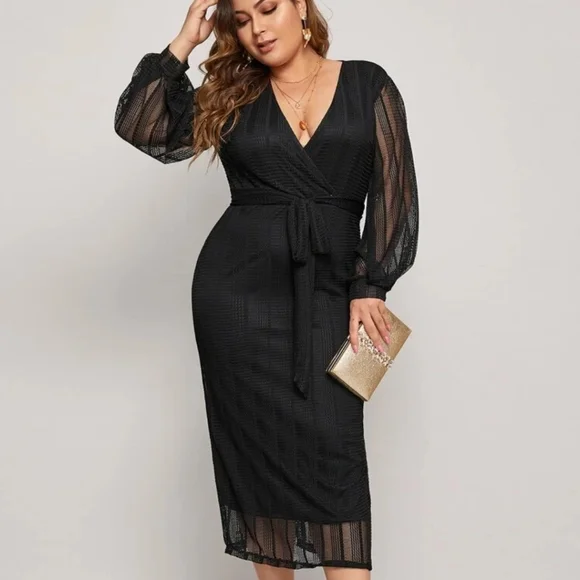 SHEIN Dresses Nwot Shein Balloon Sleeve Mesh Overlay Dress